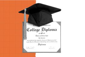 大学文凭和毕业帽的插图