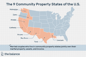 美国的9个共同财产州:华盛顿州、爱达荷州、内华达州、加利福尼亚州、亚利桑那州、新墨西哥州、德克萨斯州和路易斯安那州。生活在共同财产州的已婚夫妇共同拥有他们的婚姻财产、资产和收入。