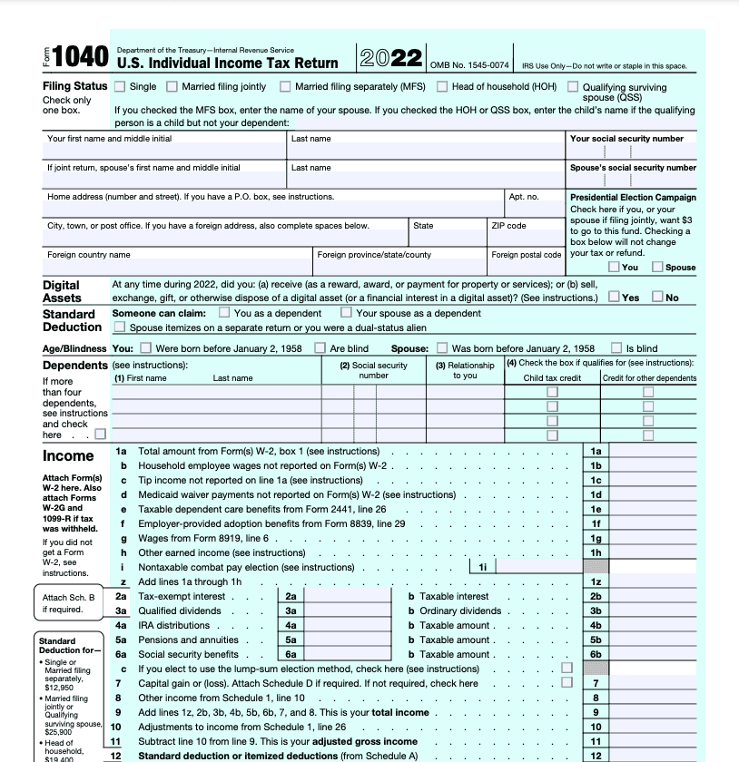 表格1040 - 2022