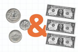 美元纸币和零钱的插图