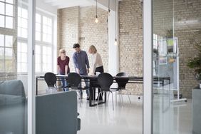 Mature businesswoman with younger colleagues