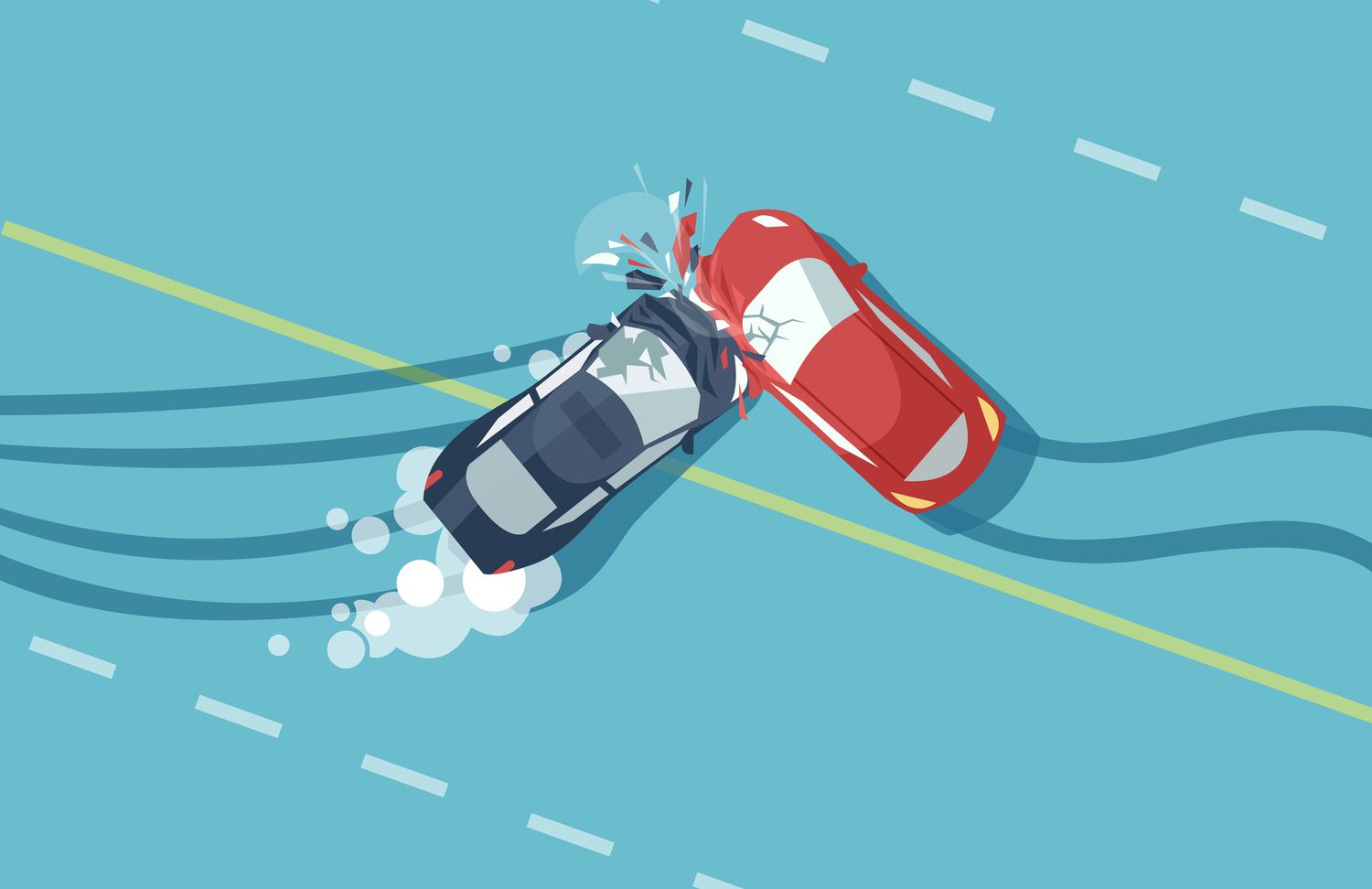 顶视图的两辆汽车涉及雇佣车辆的碰撞。