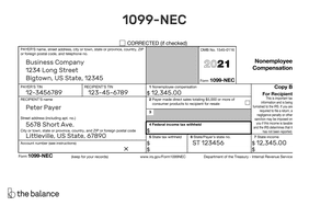 这张图显示了2020年纳税年度的1099-NEC表格。