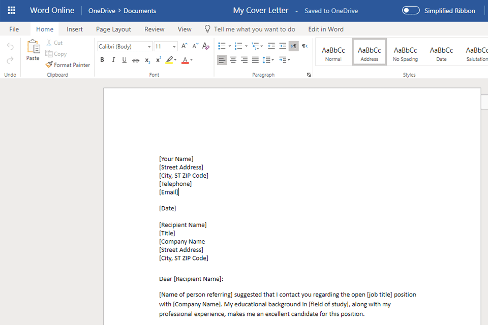 在Microsoft Word中打开的模板的截图，准备编辑