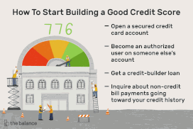 如何开始建立一个良好的信用评分:开一个有担保的信用卡账户，成为别人账户的授权用户，获得信用构建贷款，查询你的信用记录中的非信用账单支付